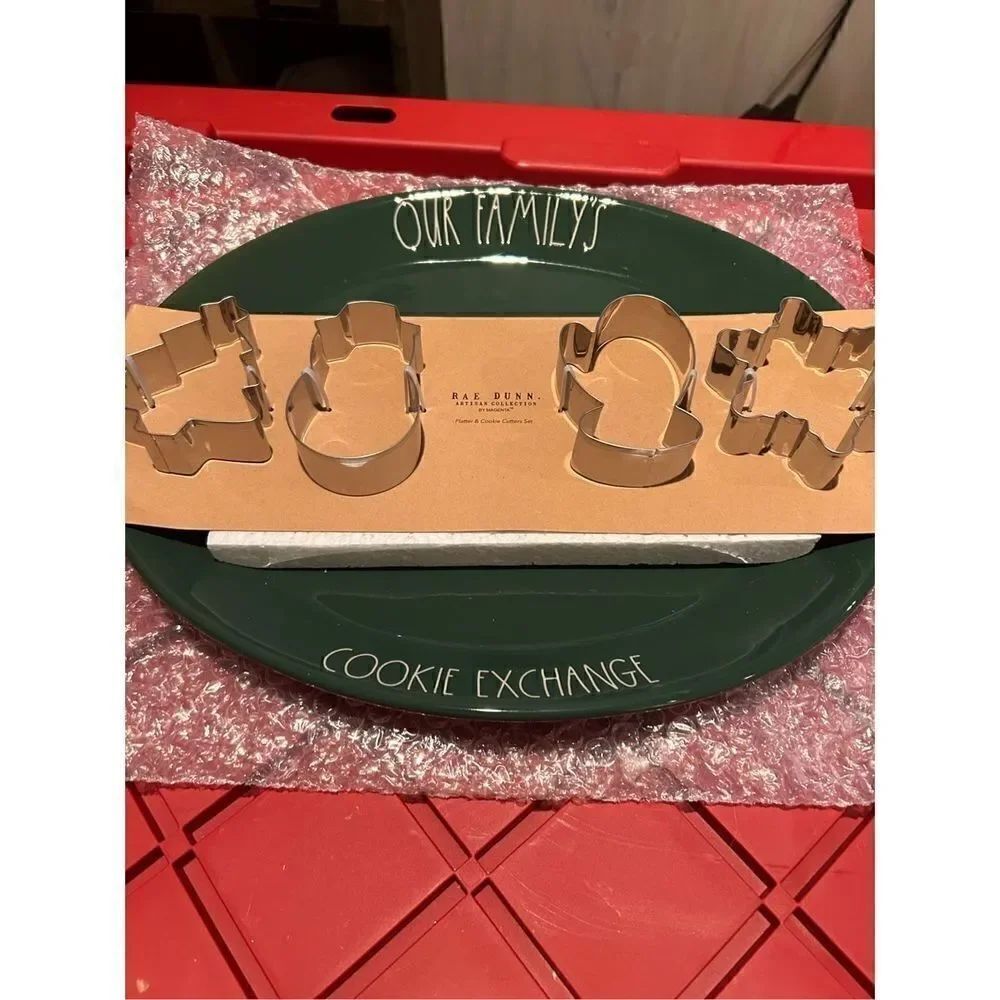 Rae Dunn Our Family Cookie Exchange Plate Platter Cookie Cutter Set